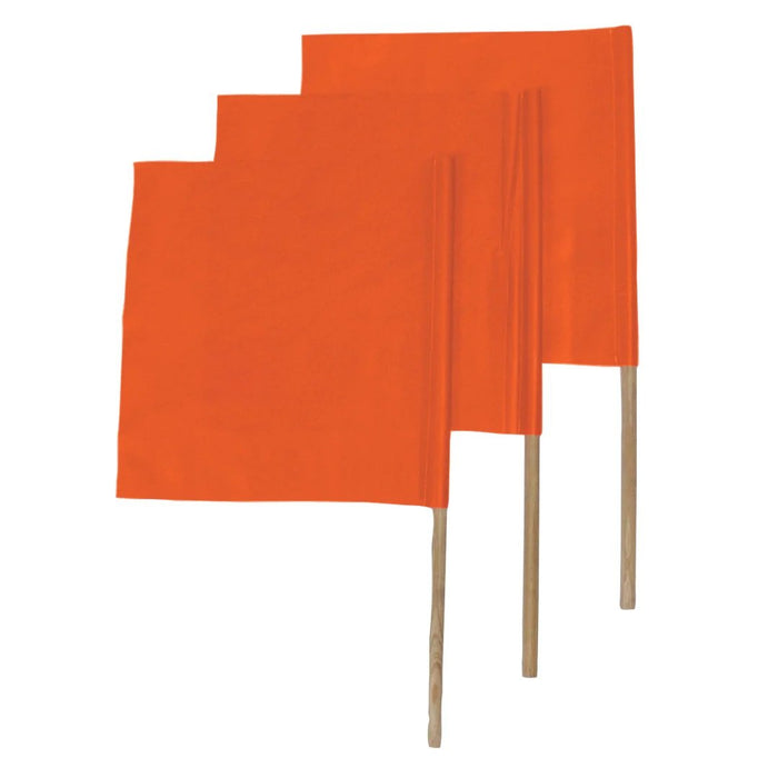 set of 3 wooden-dowel orange traffic warning flags (SA-04581)