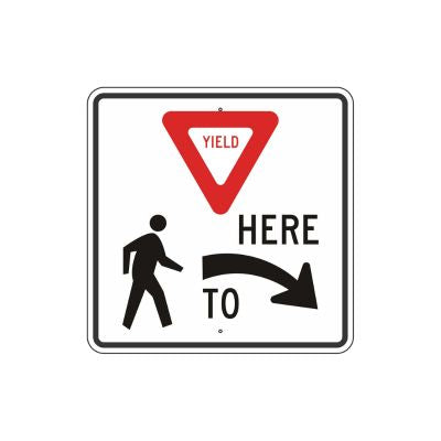 Yield Here For Pedestrians Symbol High Intensity Prismatic (HIP) Sign, Right Arrow | 30" x 30"