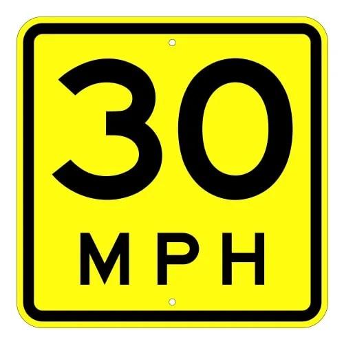 Yellow and Black 30 MPH Square Road Sign