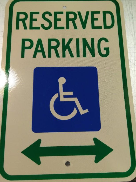 PARKING LOT SIGNS: RESERVED PARKING, with Handicap Symbol & Double Arrow Sign (AEGP) - 12 " x 18 "