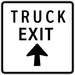 Truck Exit with UP Directional Arrow white Sign with black words, arrow and border