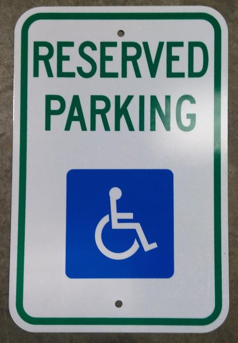 White, Green and blue RESERVED PARKING, with Handicap Symbol Sign R7-8 Handicap Accessibility Signs for Parking Lots