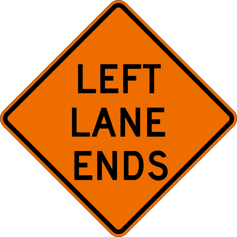 Left Lane Ends Sign 48" x 48", Diamond Grade Prismatic (DGO)