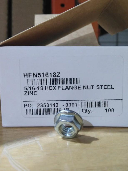 Box of Sign Mounting Hardware: Flange Nut; Hex Flange Nut Steel, Zinc, 5/16- 18, 100 PK