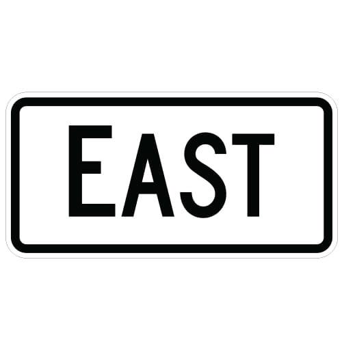 White and black M3-2 "EAST" Directional Auxiliary Sign