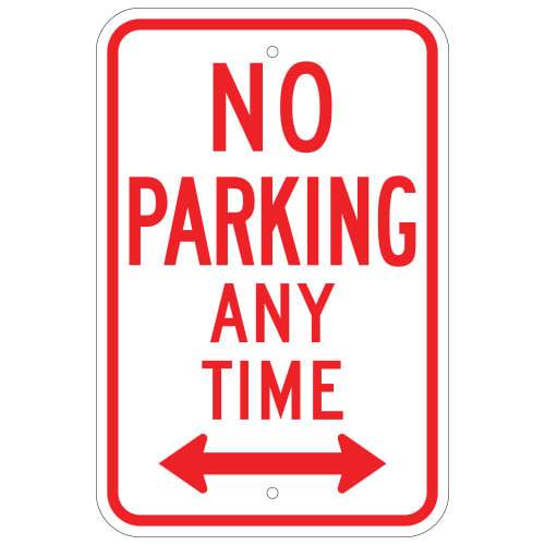 White and Red NO PARKING ANY TIME High Intensity Prismatic Sign, with Double arrow