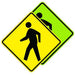 Yellow and black and fluorescent yellow green, Diamond Shaped, W11-2 Pedestrian Crossing Symbol Sign