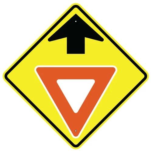 Yellow, Black, and red Yield Ahead Symbol W3-2 Sign