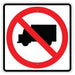 Square, White, Black and Red R5-2 Regulatory Sign Legend: No Trucks (symbol)