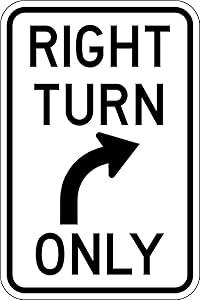 24" x 24" Right Turn Only With Arrow High Intensity Prismatic (HIP) B/W