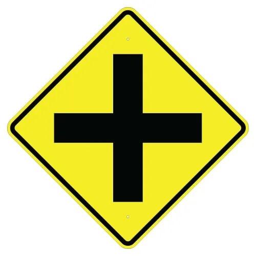 yellow and black W2-1 Cross Road Symbol Sign, High Intensity Prismatic (HIP) | 30 " x 30 "