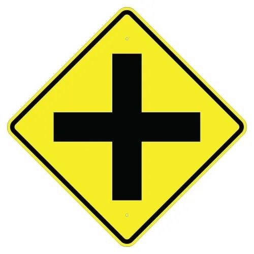 yellow and black W2-1 Cross Road Symbol Sign, High Intensity Prismatic (HIP) | 30 " x 30 "