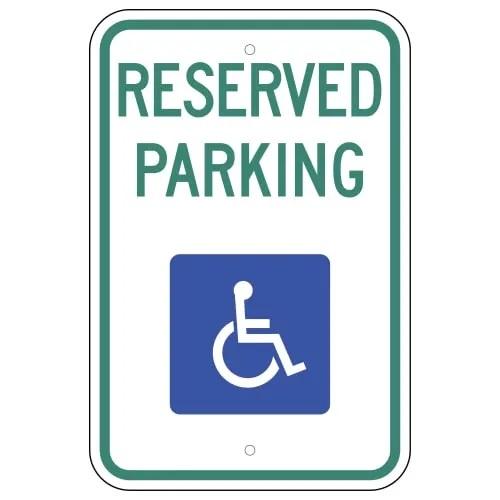 Green, white and blue RESERVED PARKING, with Handicap Symbol Sign Handicap Accessibility R7-8 Sign