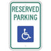 Green, white and blue RESERVED PARKING, with Handicap Symbol Sign Handicap Accessibility R7-8 Sign