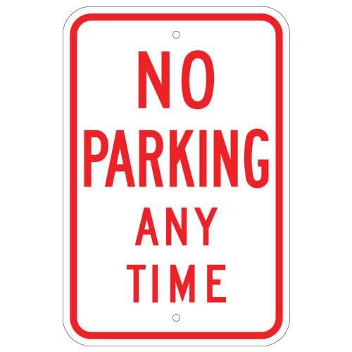 White and Red NO PARKING ANY TIME High Intensity Prismatic (HIP) Sign | 12" x 18"