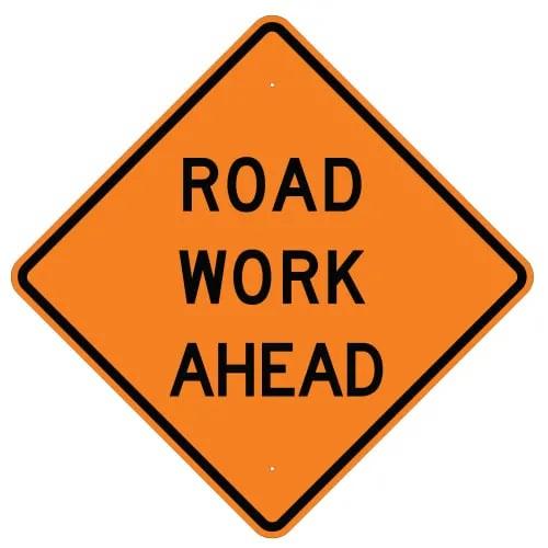 Road Work Ahead Sign 48" x 48", Two Post Mount, Hole
