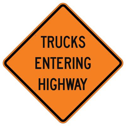 48" Trucks Entering Highway Sign, Orange High Intensity Prismatic (HIP)