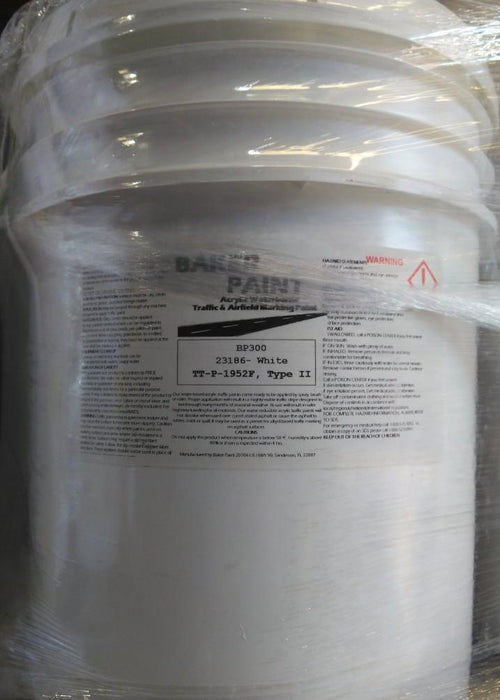 White bucket of BP300 23186-White Baker Acrylic Waterborne Traffic and Airfield Marking Paint