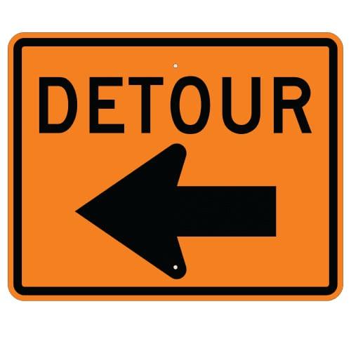 Orange and Black M4-9L Detour with Left Arrow, Diamond Grade (DGO) Sign | 30 " x 24 "