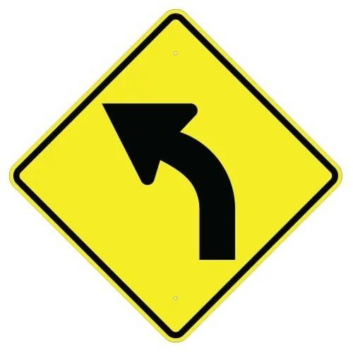 yellow and black Left Curve Arrow Sign- 30 " x 30 ", W1-2 High Intensity Prismatic (HIP)