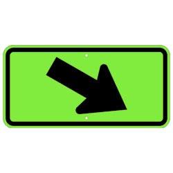 Diagonal Right Arrow Diamond Grade Reflective School Zone Sign, Fluorescent Yellow Green with black arrow and border