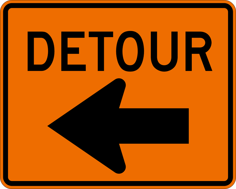 Detour with Left Arrow Sign 30 " x 24 ", High Intensity Prismatic (HIP)