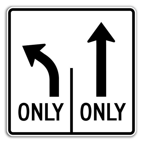 36" Advanced Intersection Left Only Thru Only Sign, Diamond Grade Prismatic (DG3), 0.080