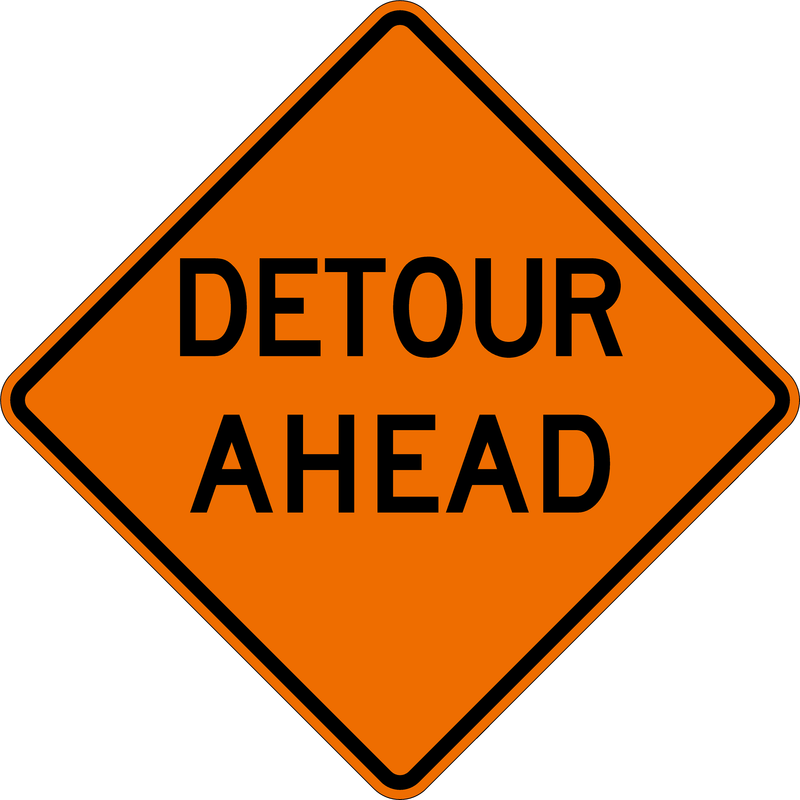 Detour Ahead Sign 36" x 36", Top and Bottom Centered, Hole Qty: 2, Diamond Grade (DGO), ASTM Type IX,