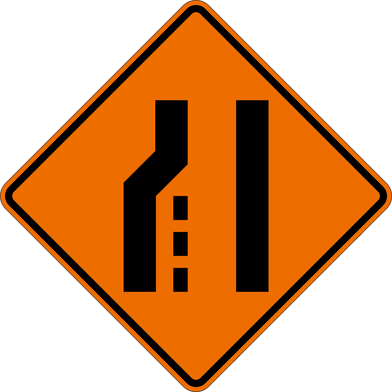 48" Lane Ends Left/Right Symbol Sign - double indicated