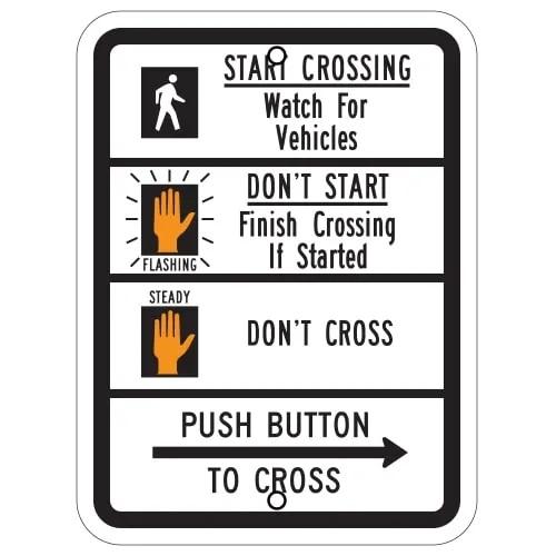 R10-3e Pedestrian Traffic Signal Sign vertical rectangle sign in white, black and orange