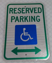 R7-8 White - Green - Blue Reserved Parking, with Handicap Symbol with Double Arrow Sign