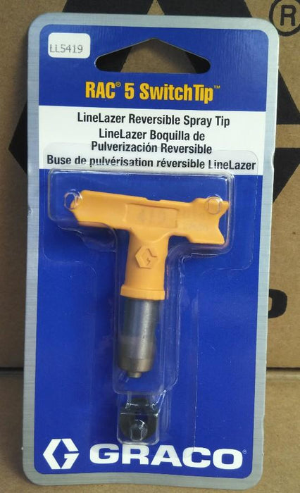 Yellow handle, GRACO LineLazer RAC 5 SwitchTip, 419 Part Number: LL5419 in blue packaging