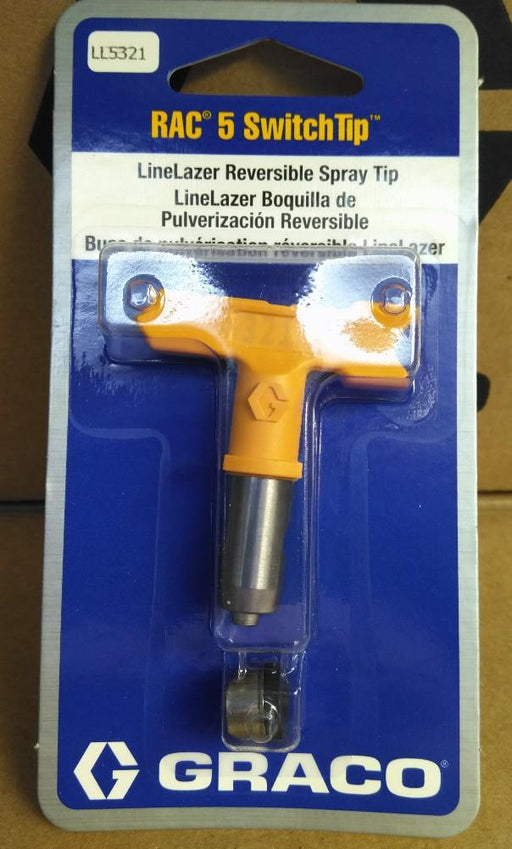 Yellow handle, Graco LineLazer RAC 5 SwitchTip, 321 part number LL5321 in blue packaging