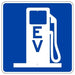 Blue and white Electric Vehicle Charging Station Sign  with a gas pump 