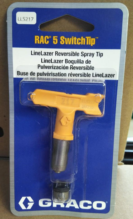 Yellow Graco LineLazer RAC 5 SwitchTip, 217 in blue packaging