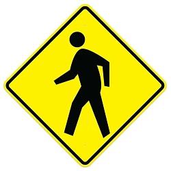 Yellow and black, Diamond Shaped, W11-2 Pedestrian Crossing Symbol Sign