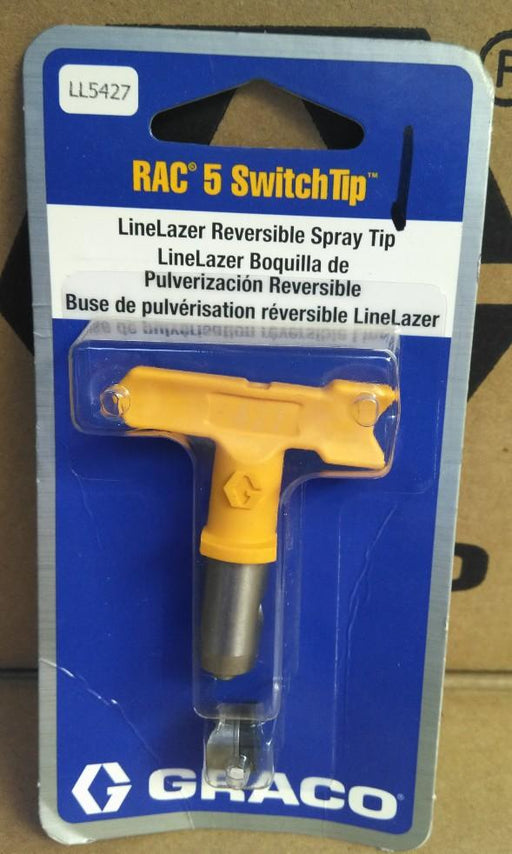 Yellow handle, GRACO LineLazer RAC 5 SwitchTip, 427 Part Number: LL5427 in blue Graco packaging