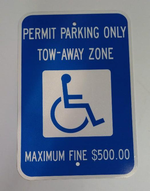 blue and white R7-8 (Georgia) Permit Parking Only Tow-Away Zone Sign