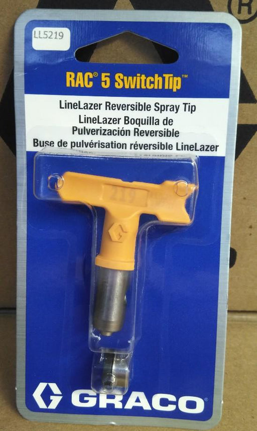 Yellow Graco LineLazer RAC 5 SwitchTip, 219 in blue packaging