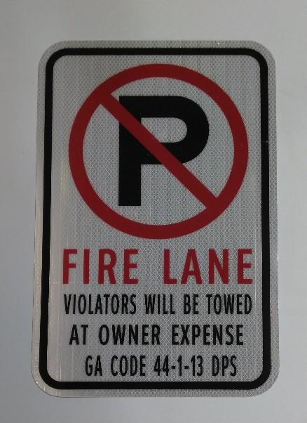 Georgia NO PARKING FIRE LANE GA CODE Sign in black, white and red