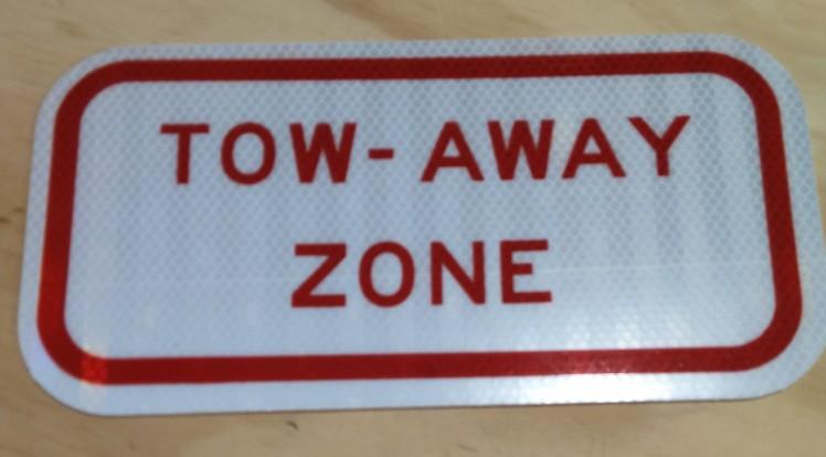 Federal R7-201 Tow Away Zone sign in red and white, size 12x6