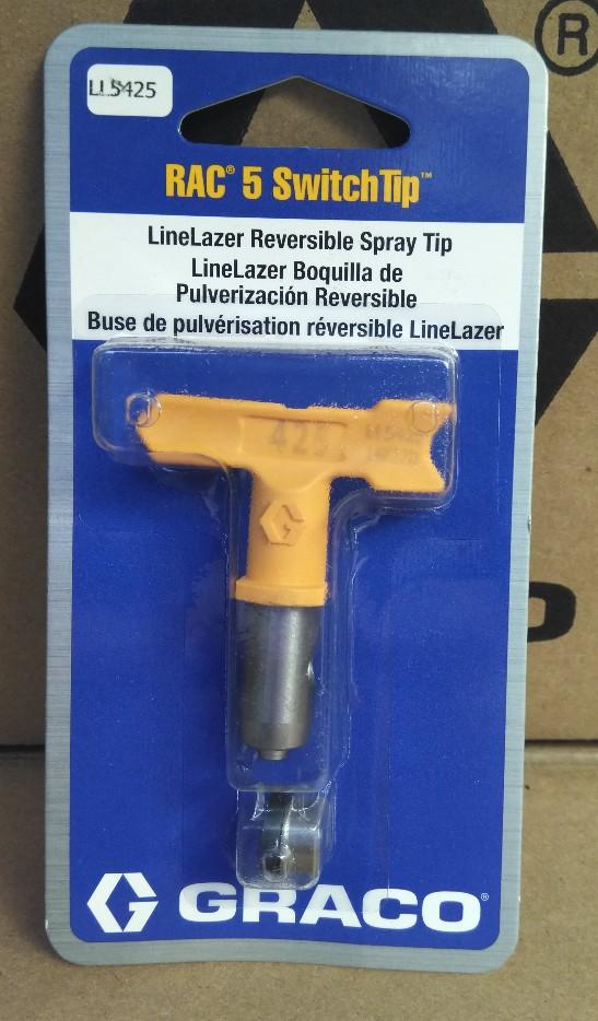 Yellow handle, GRACO LineLazer RAC 5 SwitchTip, 425 Part Number: LL5425 in blue Graco packaging