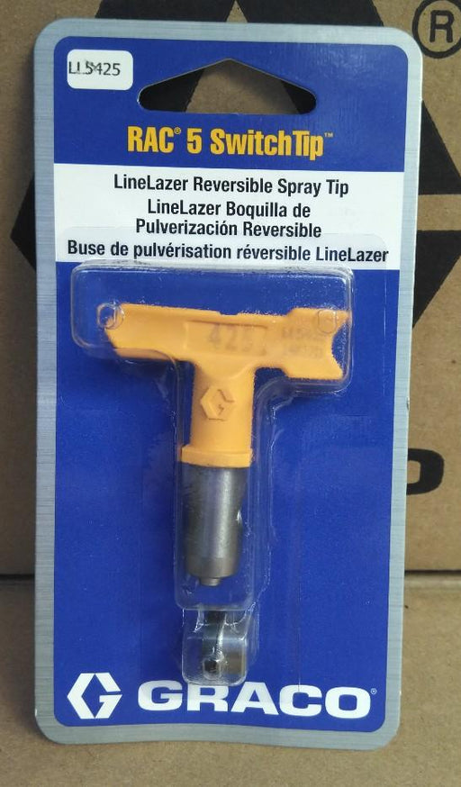 Yellow handle, GRACO LineLazer RAC 5 SwitchTip, 425 Part Number: LL5425 in blue Graco packaging